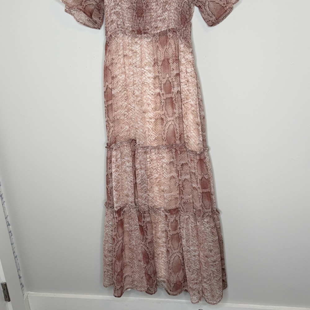 Anthropologie Snake Print Tiered Maxi Dress Flutter Sleeve V Neck Size Large NWT - Picture 15 of 16